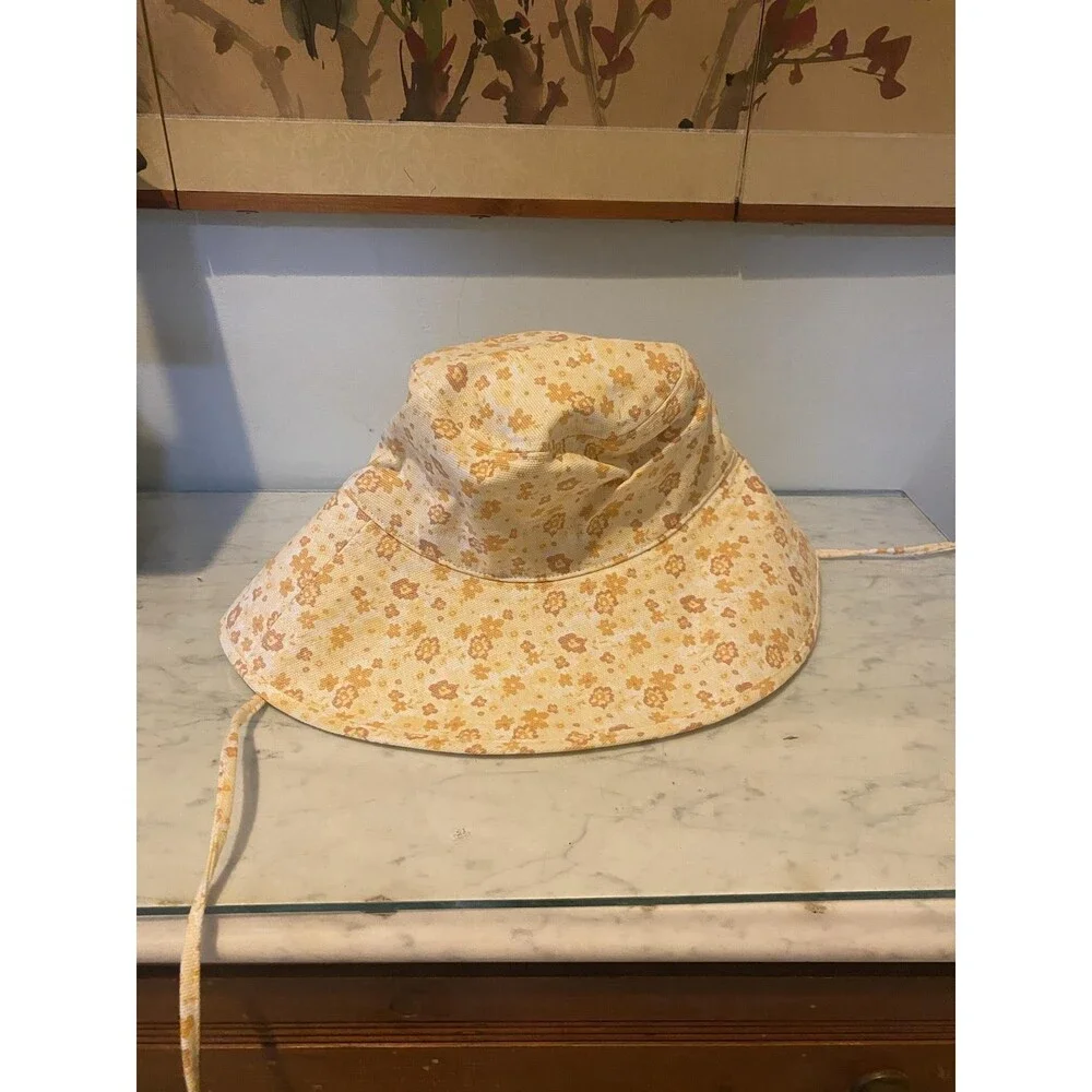Lack Of Color Holiday Sun Hat Womens Medium Yellow Floral Wide Brim Canvas Cotto